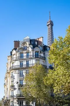 Paris, Haussmann facade and the Eiffel Tower 
 Stock Photos