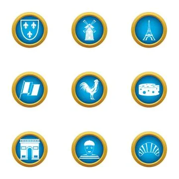 Paris icons set, flat style Stockillustratie