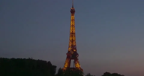 Paris illuminated Eiffel Tower - Tour Eiffel in France at evening in 8k Stock Footage 210739943