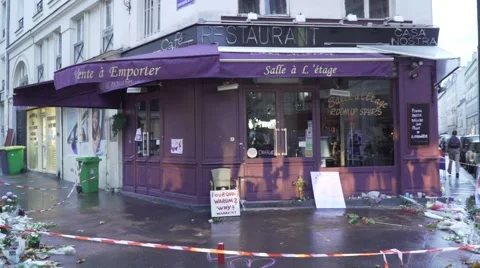 Paris ISIS terror attacks - Casa Nostra Cafe terrorism shootings Stock Footage 57245626