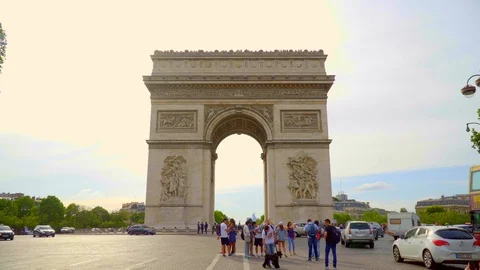 Paris, June 2018: Time lapse Arc de Triomphe on the Avenue des Champs-elysees  Stock Footage 91798622