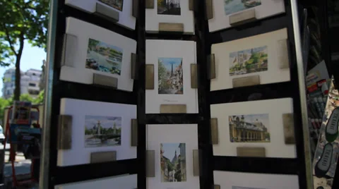 PARIS KIOSK POSTCARDS Stock Footage 28012678