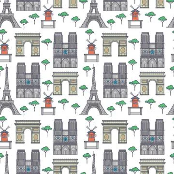 Paris landmarks seamless pattern 스톡 일러스트