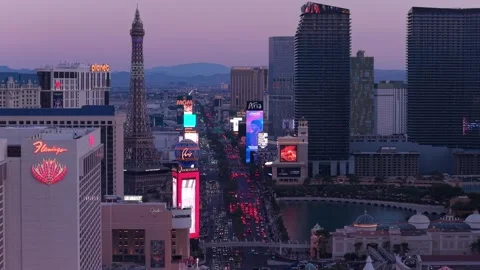 Paris Las Vegas Eiffel Tower at dusk Stock Footage 345967404