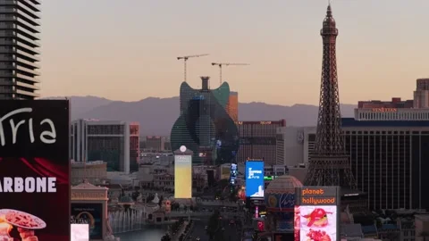 Paris Las Vegas Eiffel Tower replica at dawn Stock Footage 346504206