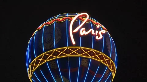 Paris Las Vegas at night Stock Footage