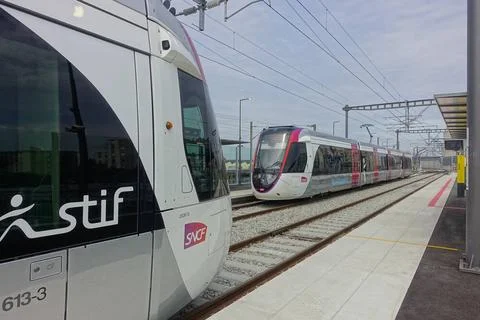Paris, Le Bourget, Tram-Train T11 *** Paris, Le Bourget, Tram Train T11  Stock Photos