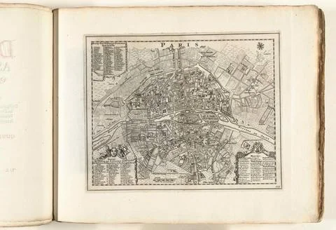 Paris map, approx. 1702; Paris; Les Forces de l Europe, Asie, Afrique et A... Stockfoto's