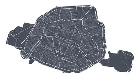Paris map. Detailed map of Paris city poster with streets. Dark vector. Illustrazione stock