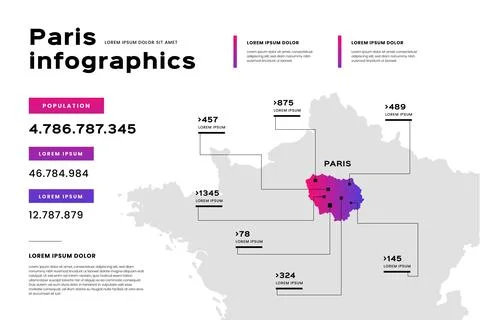 Paris map infographics in flat design Stock Illustration