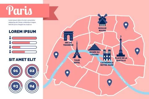 Paris map infographics in flat design Stock Illustration