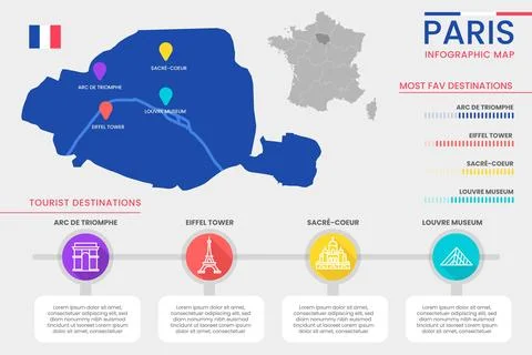 Paris map infographics in flat design Stock Illustration