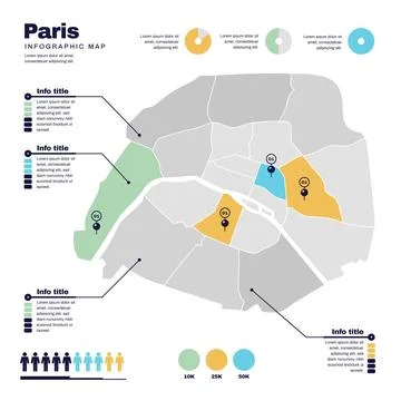 Paris map infographics in flat design Stock Illustration