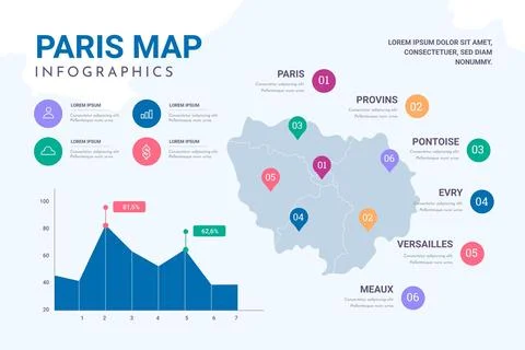 Paris map infographics in flat design Stock Illustration