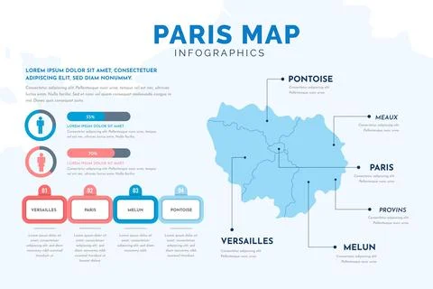 Paris map infographics in flat design Stock Illustration