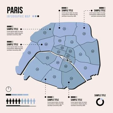 Paris map infographics in flat design Illustrazione stock