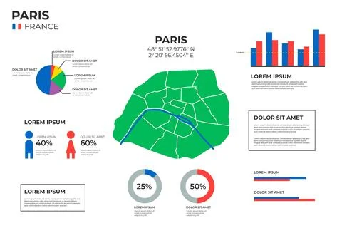 Paris map infographics in flat design Stock Illustration