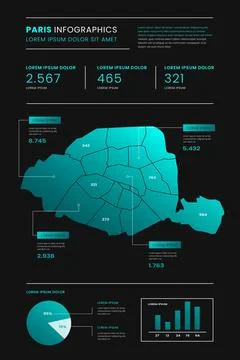Paris map infographics gradient Stock Illustration