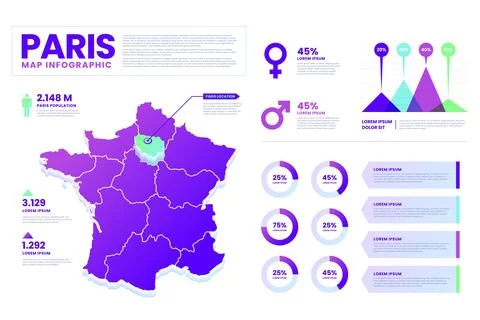Paris map infographics gradient statistics Illustrazione stock