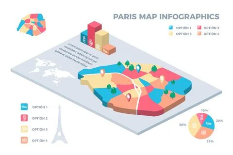 Paris map infographics isometric style Illustrazione stock