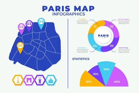 Paris map infographics template flat design Illustrazione stock
