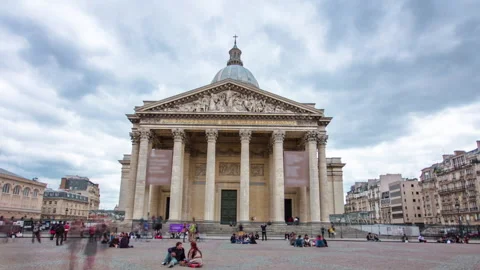 Paris the Mausoleum Pantheon, front view, timelapse hyperlapse. France Stock Footage 204158110
