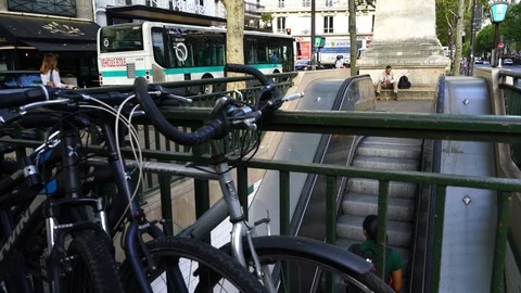 Paris Metro Escalator Work Process People Exit Stock Footage 116448582