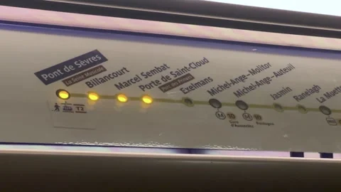 Paris Metro Line Map Inside Train with Station Indicators Stock Footage 333010130
