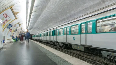 Paris Metro platform timelapse. It is the one of the largest underground system Stock Footage 80679058