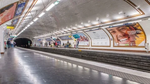 Paris Metro platform timelapse. It is the one of the largest underground system Stock Footage 80679260