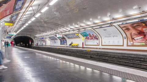 Paris Metro platform timelapse. It is the one of the largest underground system Stock Footage 236906420