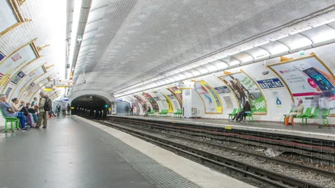 Paris Metro platform timelapse. It is the one of the largest underground system Stock Footage 276417896