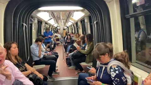 Paris metro, Ride inside an automatic metro train on line 4 of the Paris metro,  Stock Footage 251471659