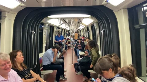 Paris metro, Ride inside an automatic metro train on line 4 of the Paris metro,  Stock Footage 252033621