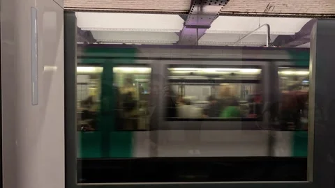Paris Metro Train Arrival and Departure Stock Footage 303959485