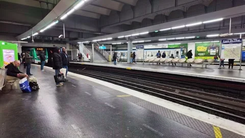 Paris Metro train at Gare de l'Est station, people on platform, France 動画素材 305642272