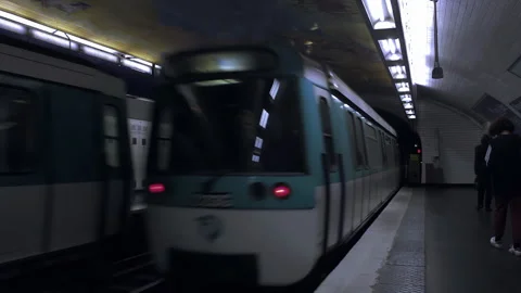 Paris Metro Train in Motion, Underground Station View, 4K Stock Footage 315224640