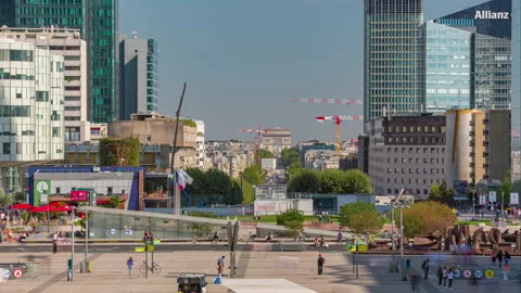 Paris modern downtown traffic construction cranes rooftop timelapse 4k france Stock Footage 131055751