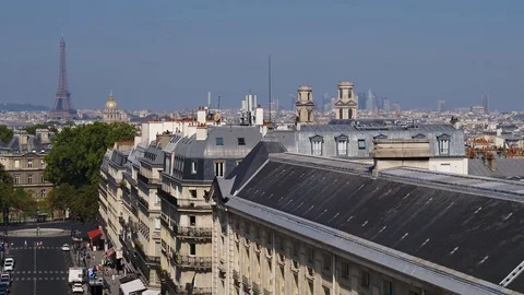 Paris monuments eiffel tower santa sulpice chirch business district aerial drone Stock Footage 93651016