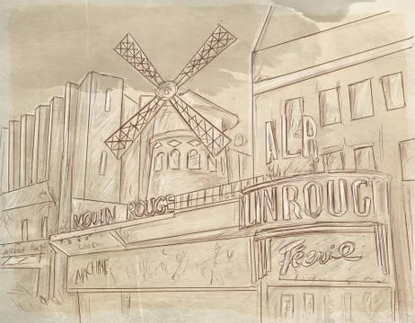 Paris mulin rouge Stock Illustration