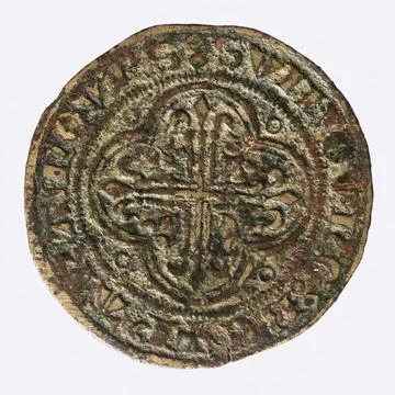 Paris Museums, Account Token with Three Lys Flowers in a Double Trilobe in Redre 写真素材