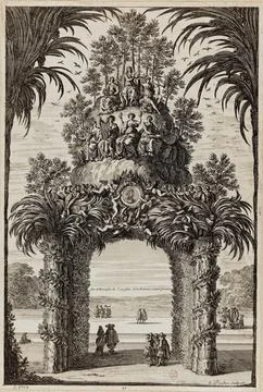 Paris Museums, Arc de Triomphe of the crossroads of Saint-Gervais Fountain drawn Stock Photos