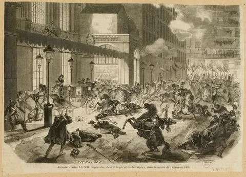 Paris Museums, Attack against L.l. M. Imperials, before the Peristilla of the Op 스톡 사진