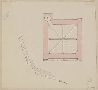 Paris Museums, Building map located at the corner of the streets of Pet-au-Devil Foto stock