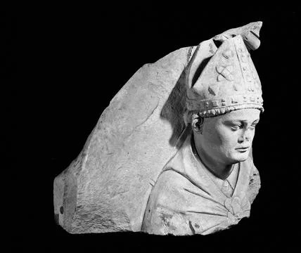 Paris Museums, Bust d'Eveque, architectural relief fragment sculpting from the H 写真素材