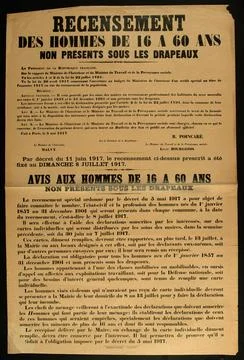 Paris Museums, Census of men from 16 to 60 years not present under the flags Foto stock