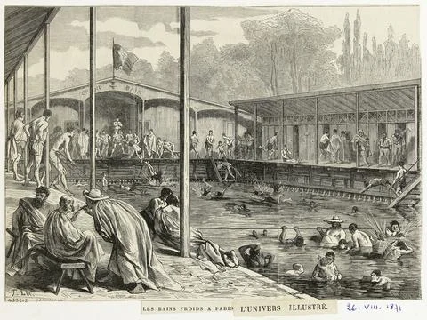 Paris museums, The cold baths in Paris, August 26, 1871 Stock Photos