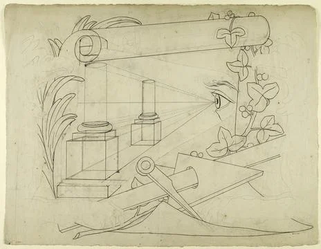 Paris Museums, Composition relating to the art of perspective (piqu drawing for Foto stock