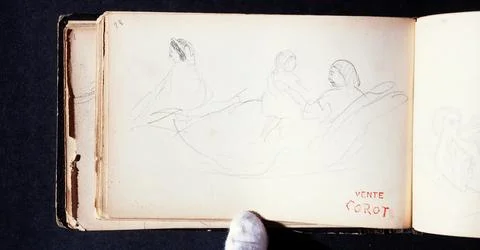 Paris Museums, COROT Drawings Book: Three silhouettes including a woman laying d Foto stock