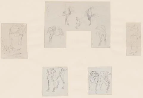 Paris Museums, Donkey Study  Peasant standing  Two donkey studies  Dog Studies Stock Photos
